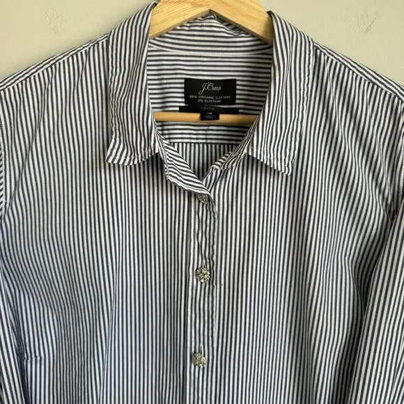 J.Crew Women Button Down Shirt Size 18 Navy White Stripe Jeweled Buttons Cotton - Picture 3 of 14
